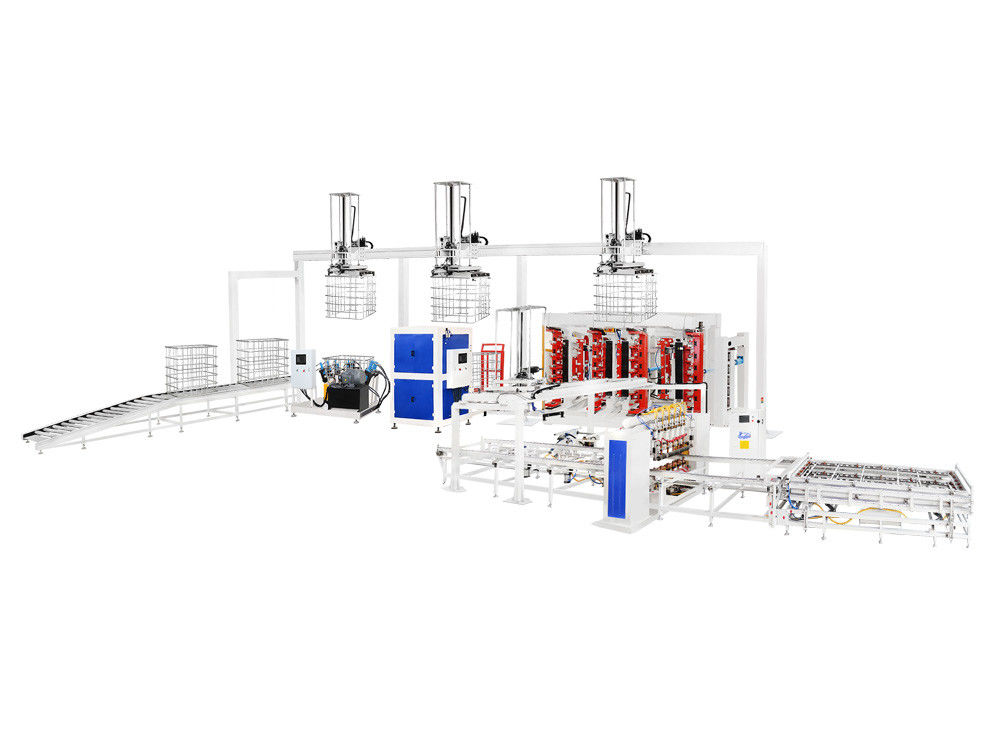 Μηχανή συγκόλλησης κλουβιών IBC Tote με προστατευτική προστασία και ισχύ συγκόλλησης 225KVA X 4 σχεδιασμένη για βαριά εργασίες συγκόλλησης